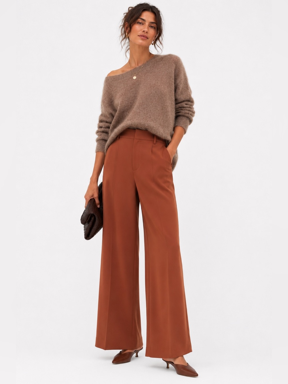 Vince Wide Leg Pull-On Trousers Rust Brown Size M